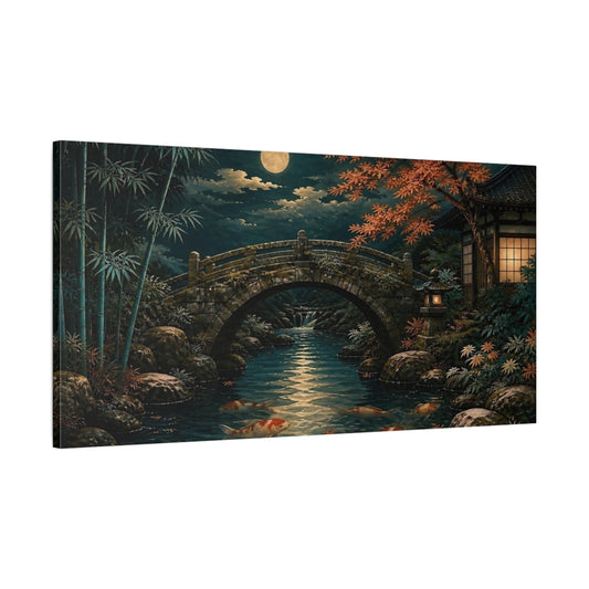 Main Mockup. Moonlit Stone Bridge shown as canvas print