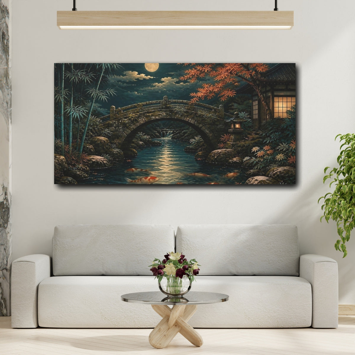 Mockup 2. Moonlit Stone Bridge shown as canvas print