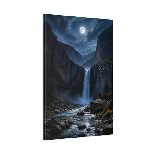 Main Mockup. Moonlit Waterfall Landscape shown as canvas print