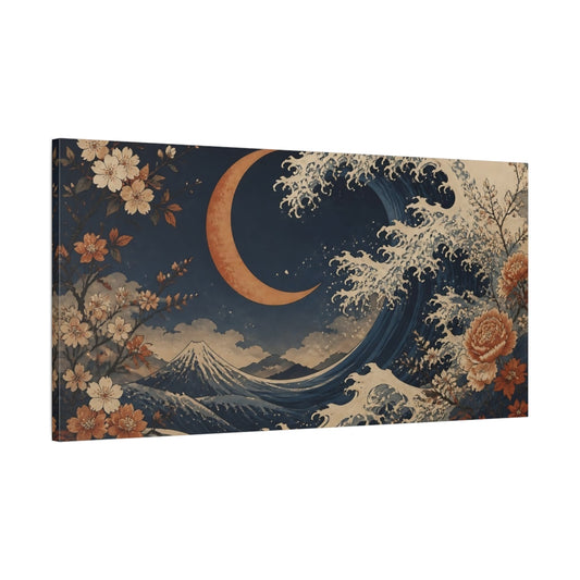 Main Mockup. Moonlit Wave & Blossoms shown as canvas print