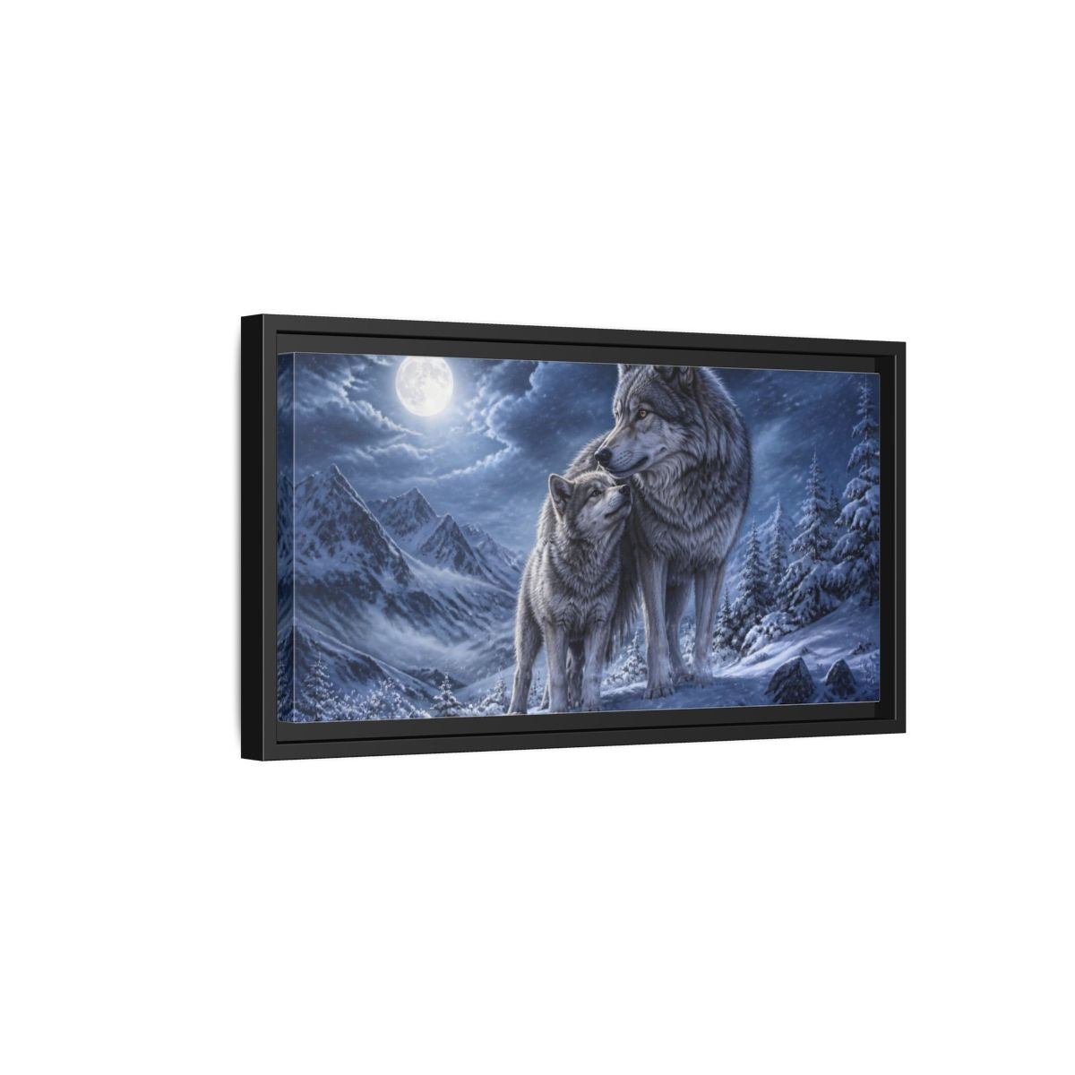 Side Mockup 8. Moonlit Wolf Animals shown as framed canvas print
