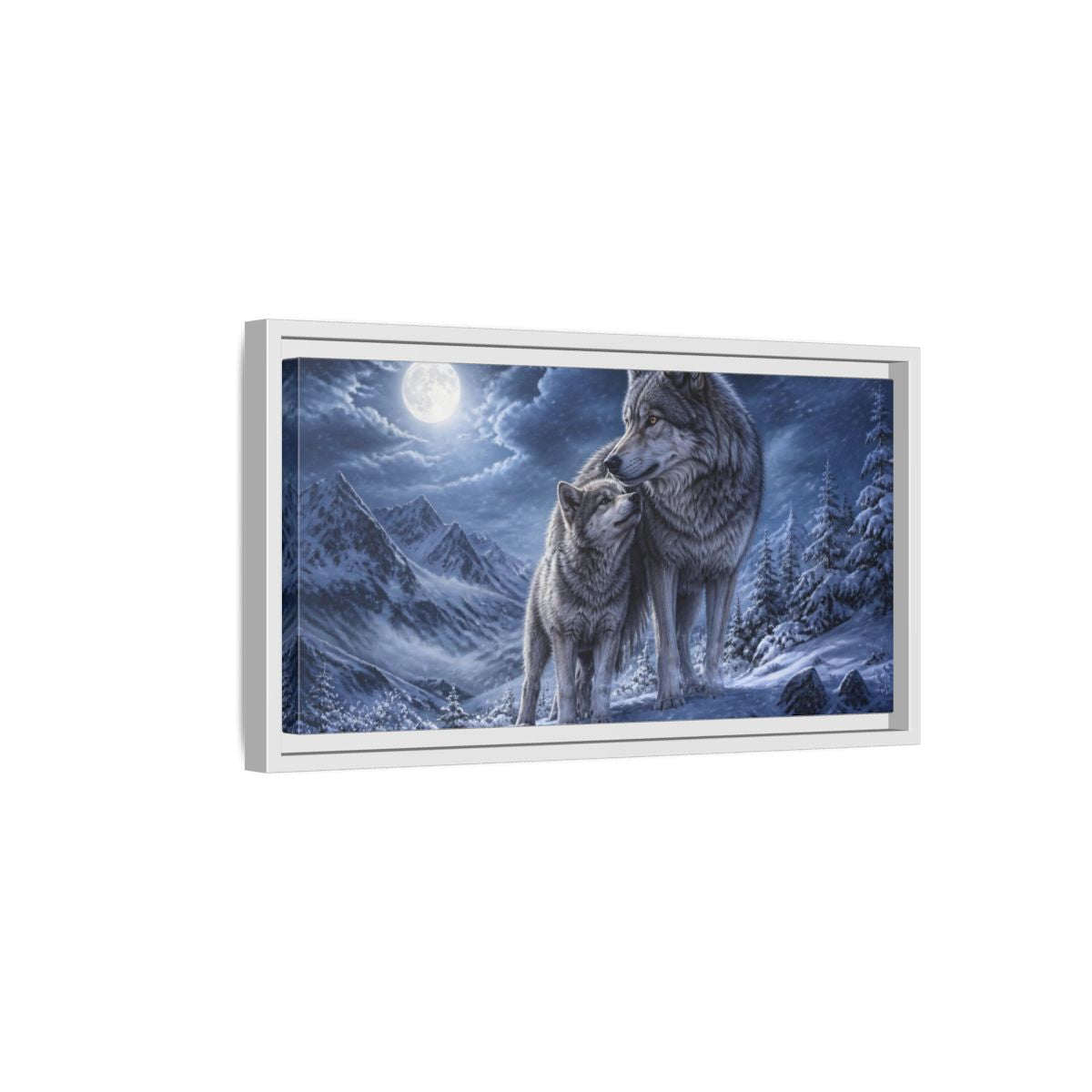 Side Mockup 6. Moonlit Wolf Animals shown as framed canvas print