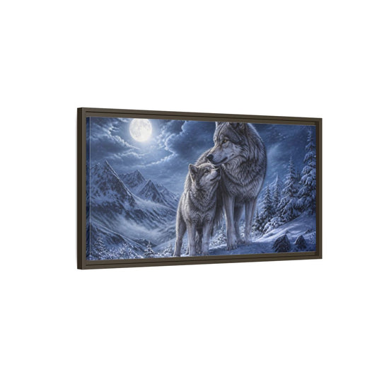 Main Mockup. Moonlit Wolf Animals shown as framed canvas print