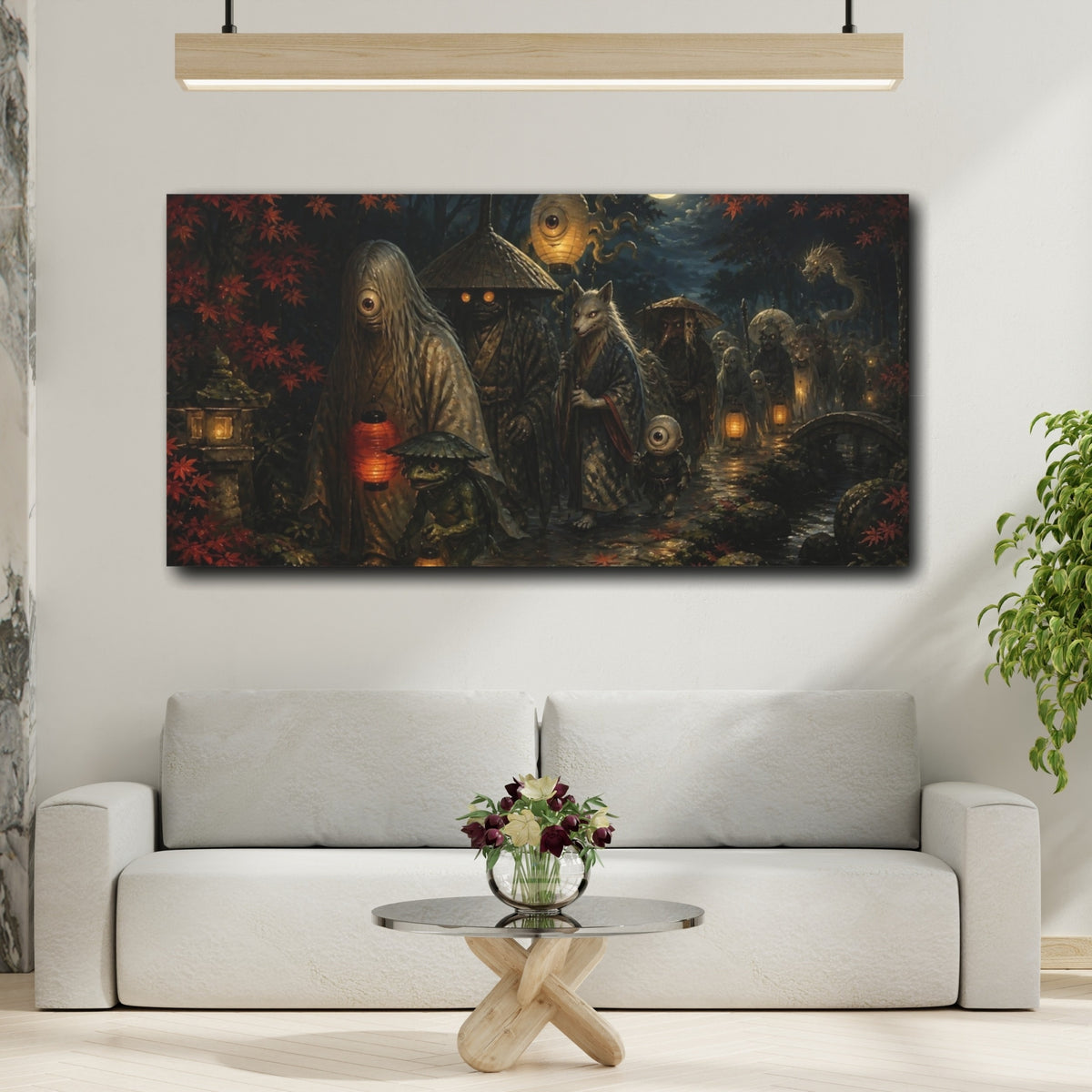 Mockup 2. Moonlit Yokai Procession shown as canvas print
