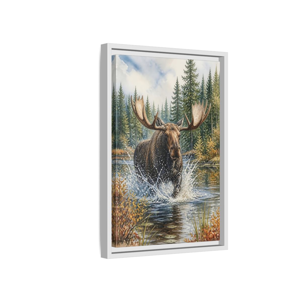 Side Mockup 4. Moose River Crossing shown as framed canvas print