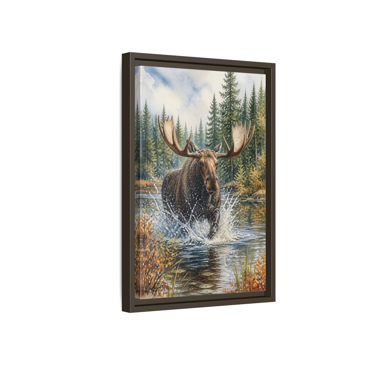 Side Mockup 5. Moose River Crossing shown as framed canvas print
