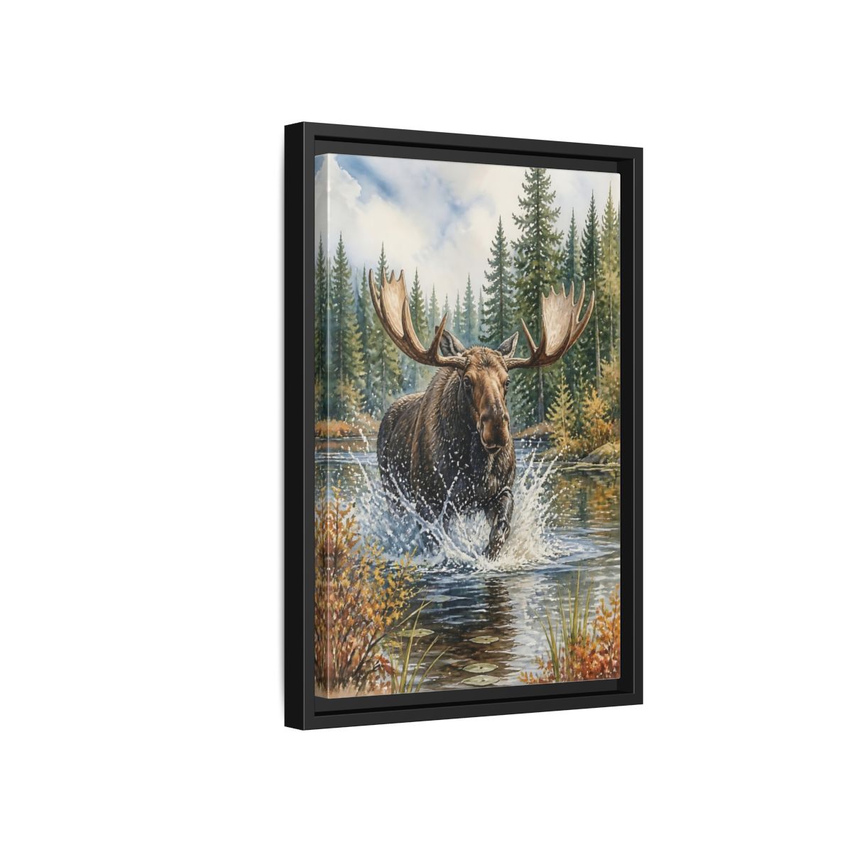 Side Mockup 6. Moose River Crossing shown as framed canvas print