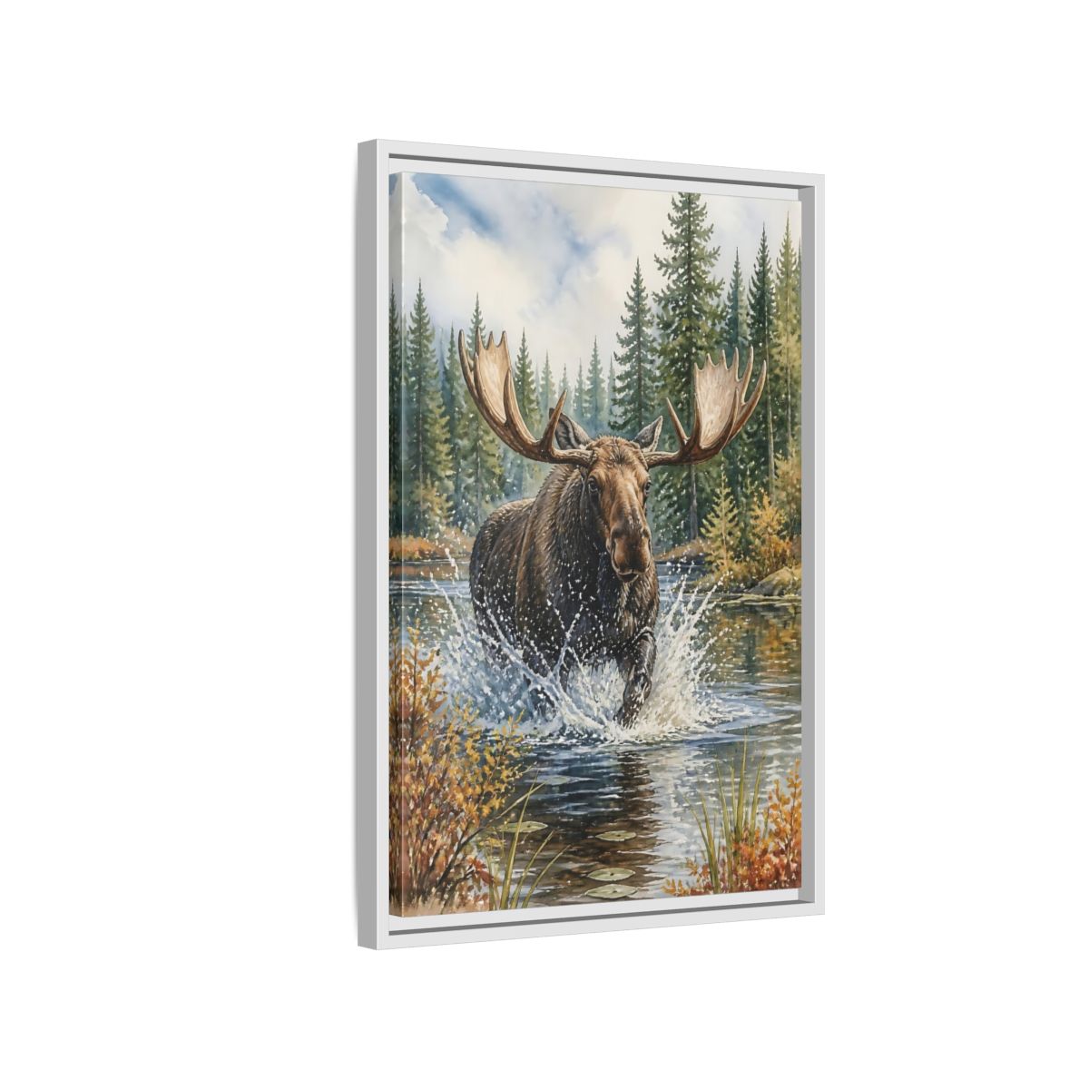 Side Mockup 1. Moose River Crossing shown as framed canvas print