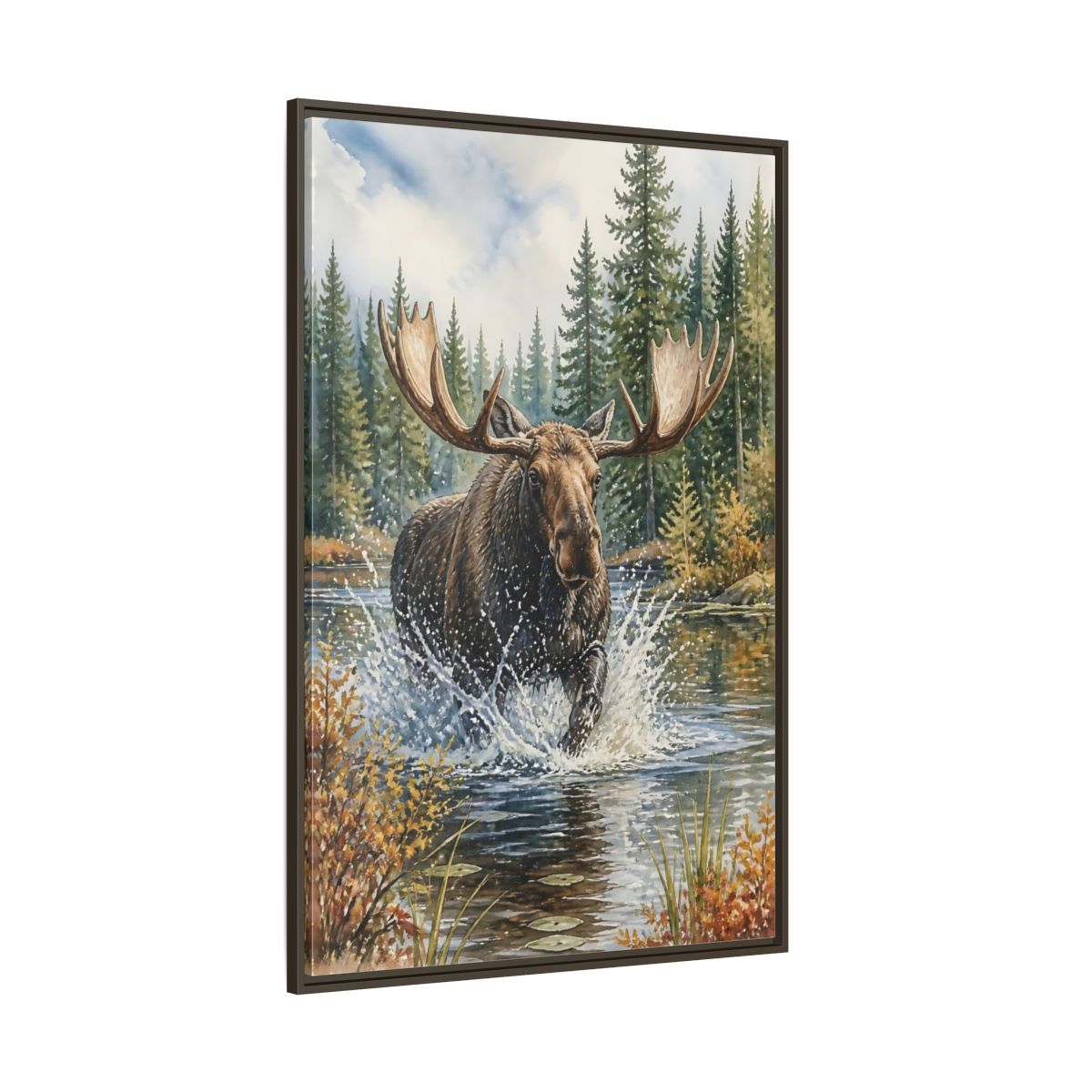 Side Mockup 8. Moose River Crossing shown as framed canvas print
