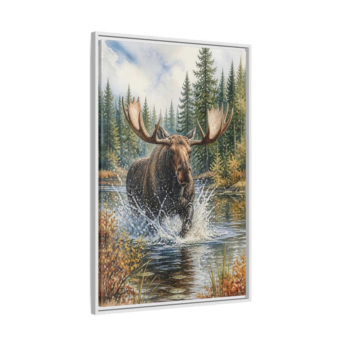 Side Mockup 9. Moose River Crossing shown as framed canvas print