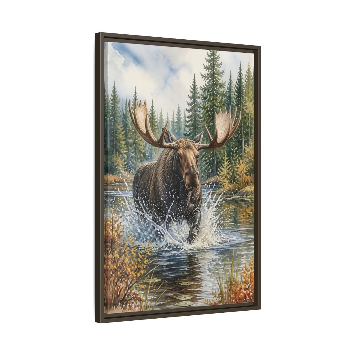 Side Mockup 11. Moose River Crossing shown as framed canvas print