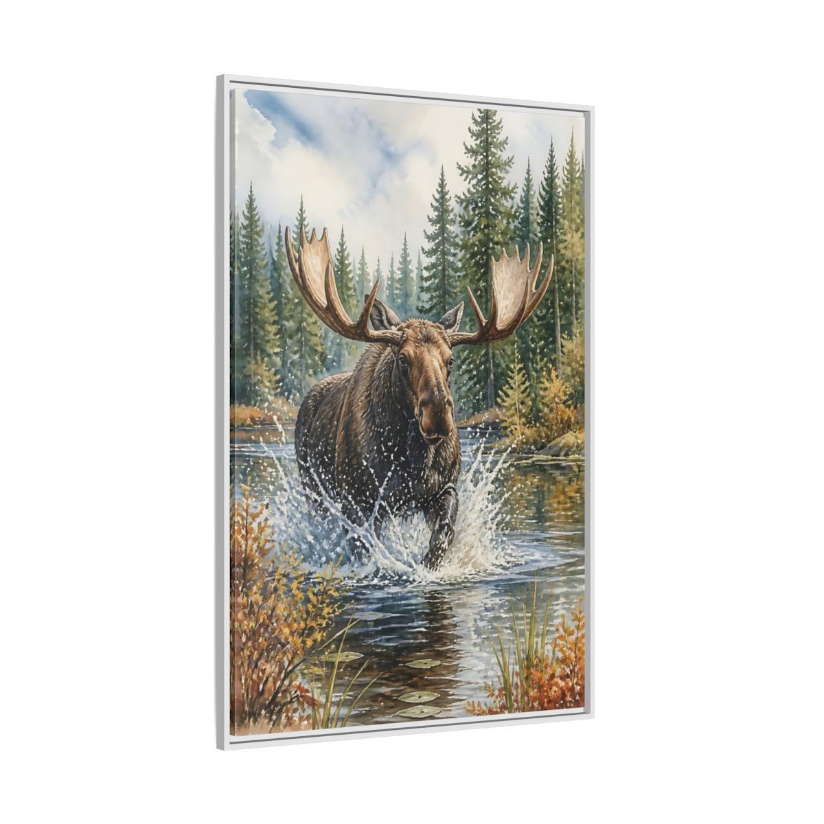 Side Mockup 7. Moose River Crossing shown as framed canvas print