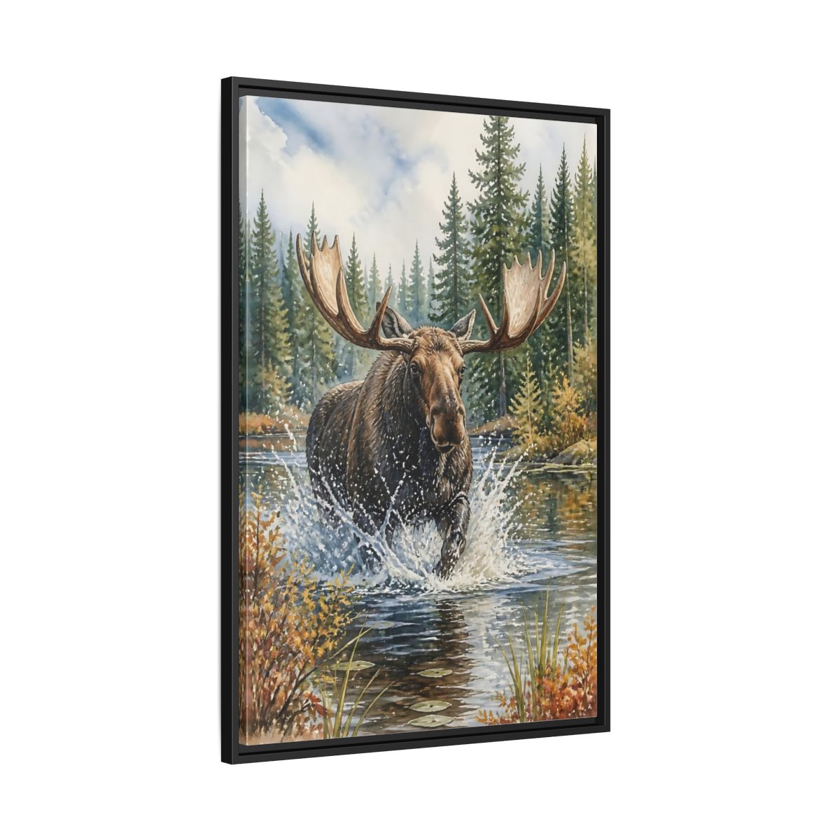 Side Mockup 13. Moose River Crossing shown as framed canvas print