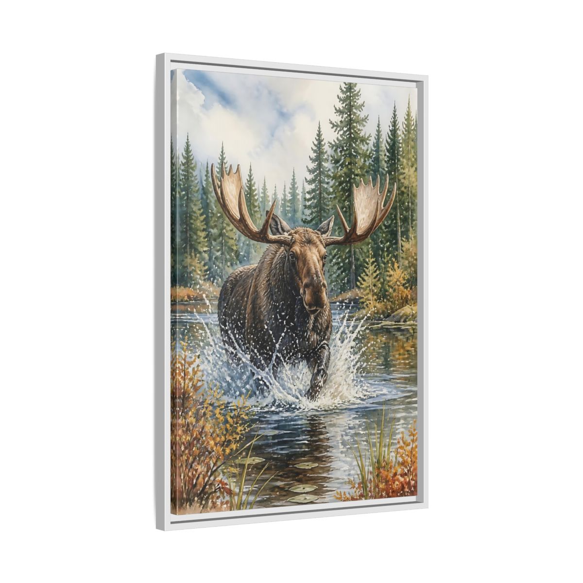 Side Mockup 10. Moose River Crossing shown as framed canvas print