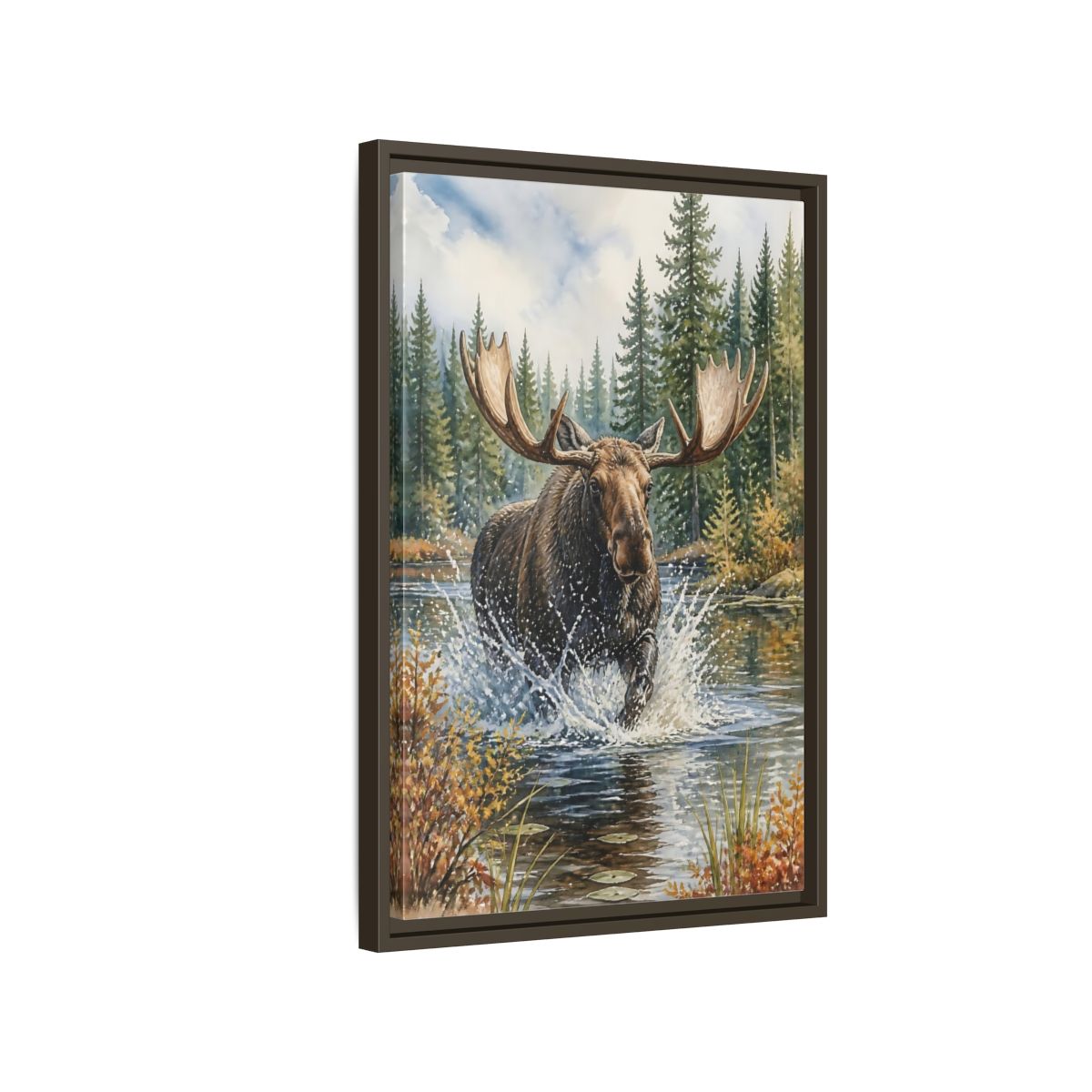 Side Mockup 2. Moose River Crossing shown as framed canvas print