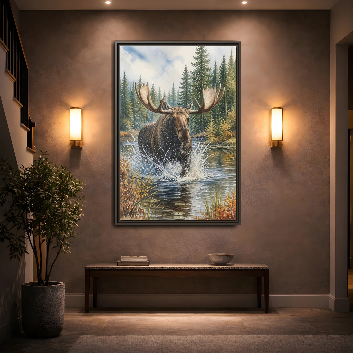 Mockup 2. Moose River Crossing shown as framed canvas print