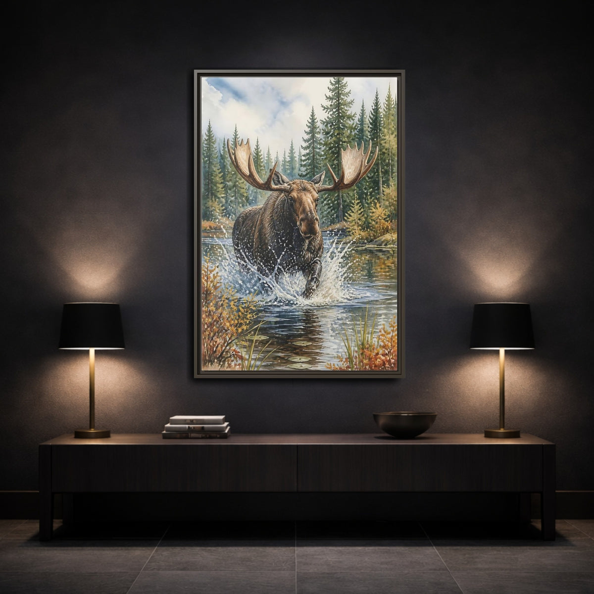 Mockup 3. Moose River Crossing shown as framed canvas print