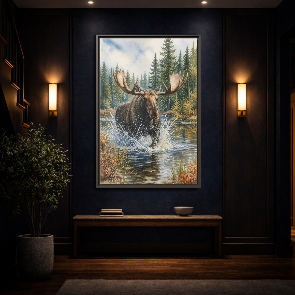 Mockup 4. Moose River Crossing shown as framed canvas print