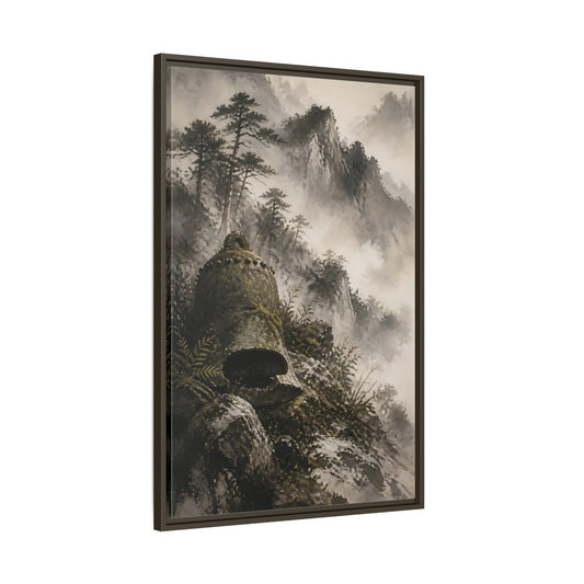 Main Mockup. Moss-Covered Mountain Bell shown as framed canvas print