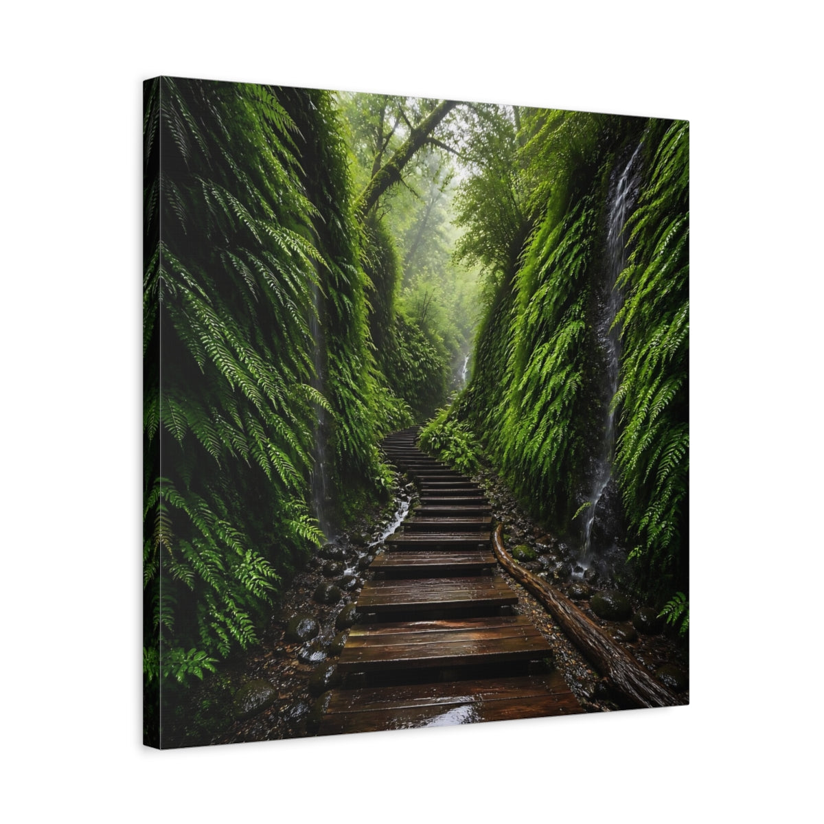 Side Mockup 5. Mossy Forest Path shown as canvas print