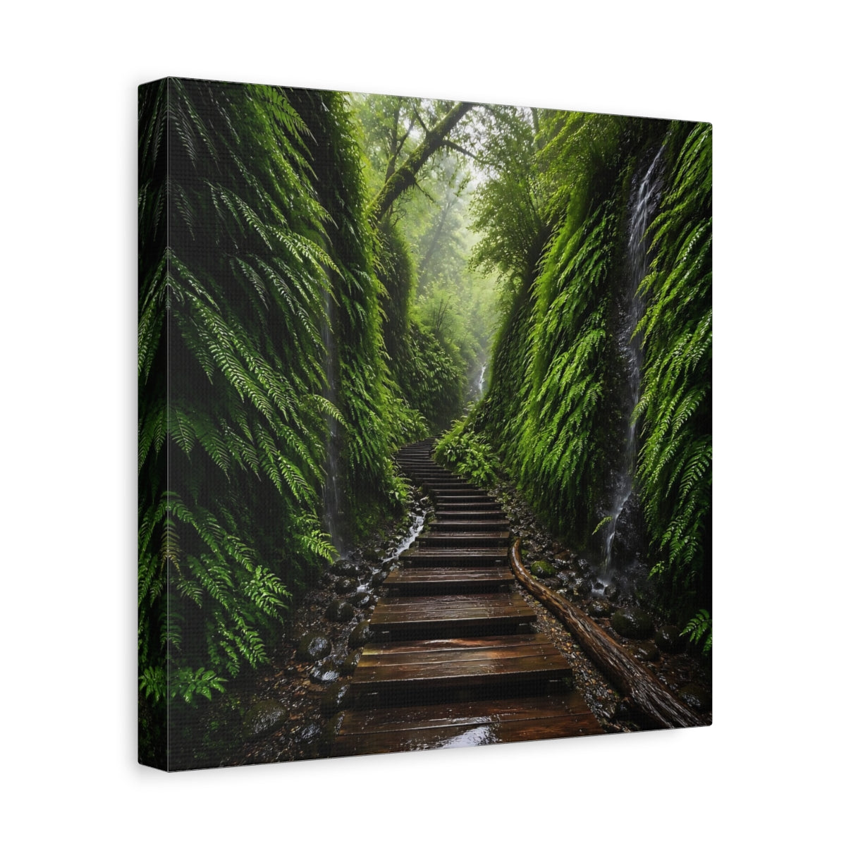 Side Mockup 8. Mossy Forest Path shown as canvas print