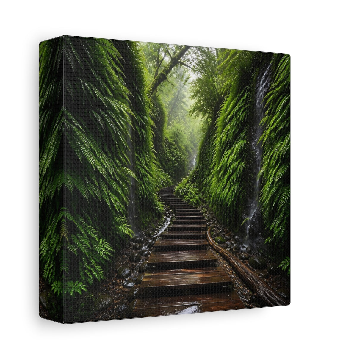 Side Mockup 2. Mossy Forest Path shown as canvas print
