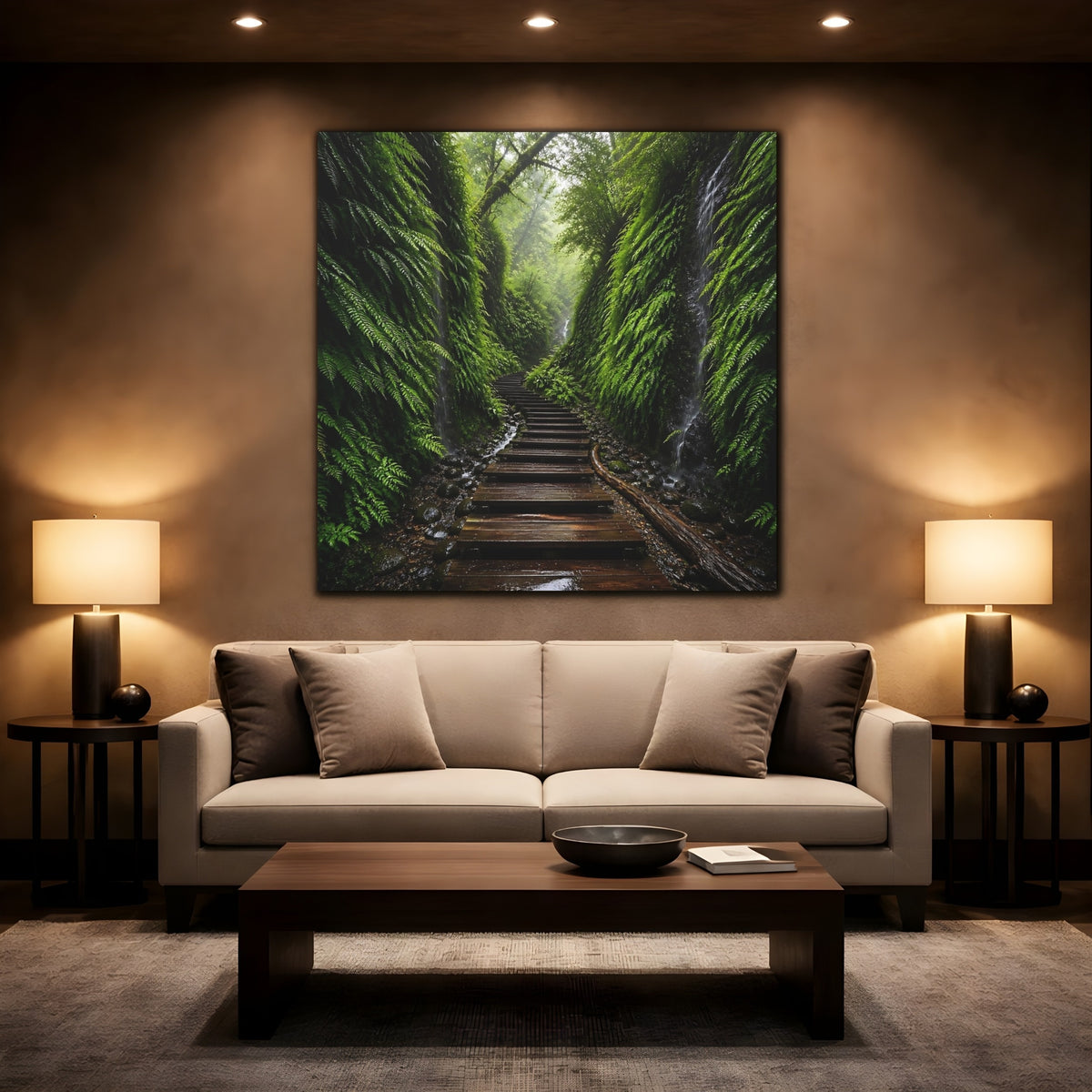 Mockup 2. Mossy Forest Path shown as canvas print