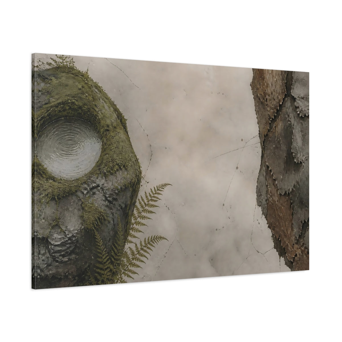 Side Mockup 1. Mossy Rock With Water shown as canvas print