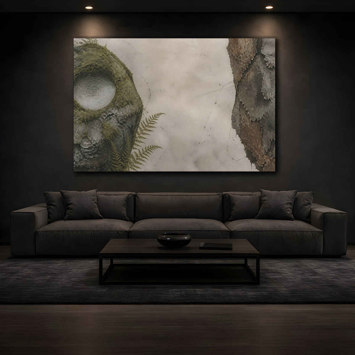 Mockup 3. Mossy Rock With Water shown as canvas print