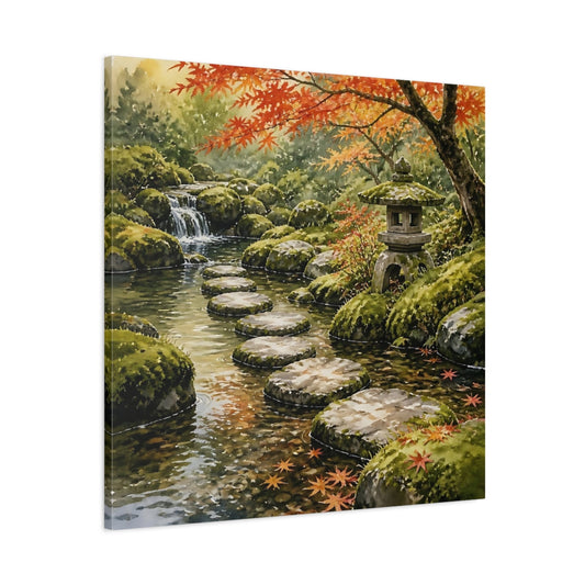 Main Mockup. Mossy Stepping Stones Path shown as canvas print