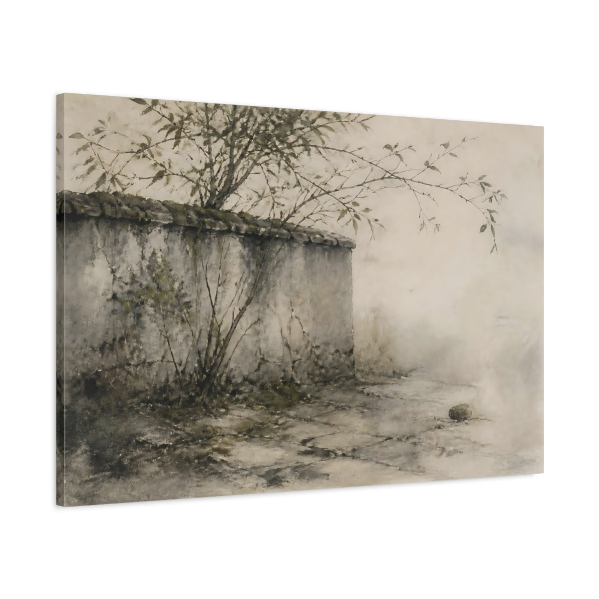 Main Mockup. Mossy Stone Wall shown as canvas print