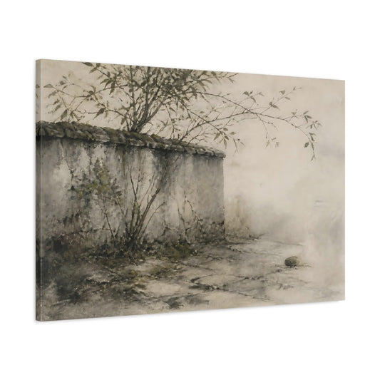 Main Mockup. Mossy Stone Wall shown as canvas print
