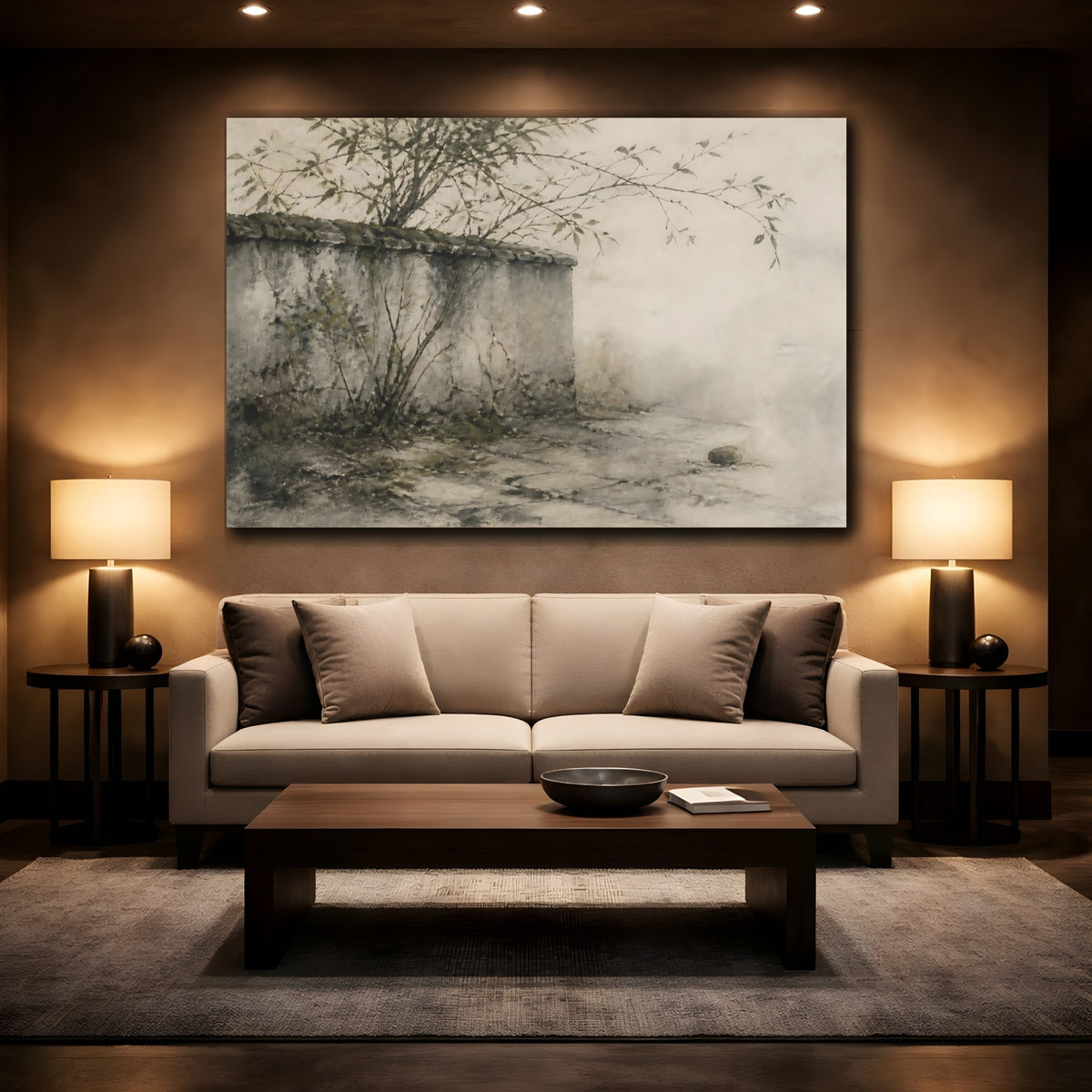 Mockup 2. Mossy Stone Wall shown as canvas print