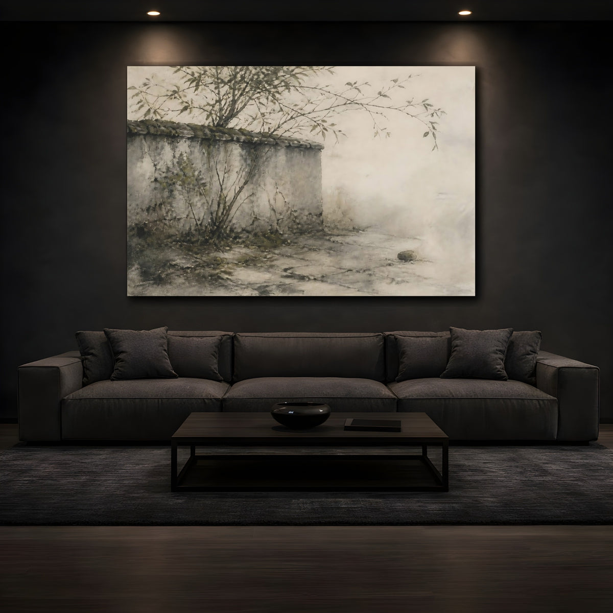 Mockup 3. Mossy Stone Wall shown as canvas print