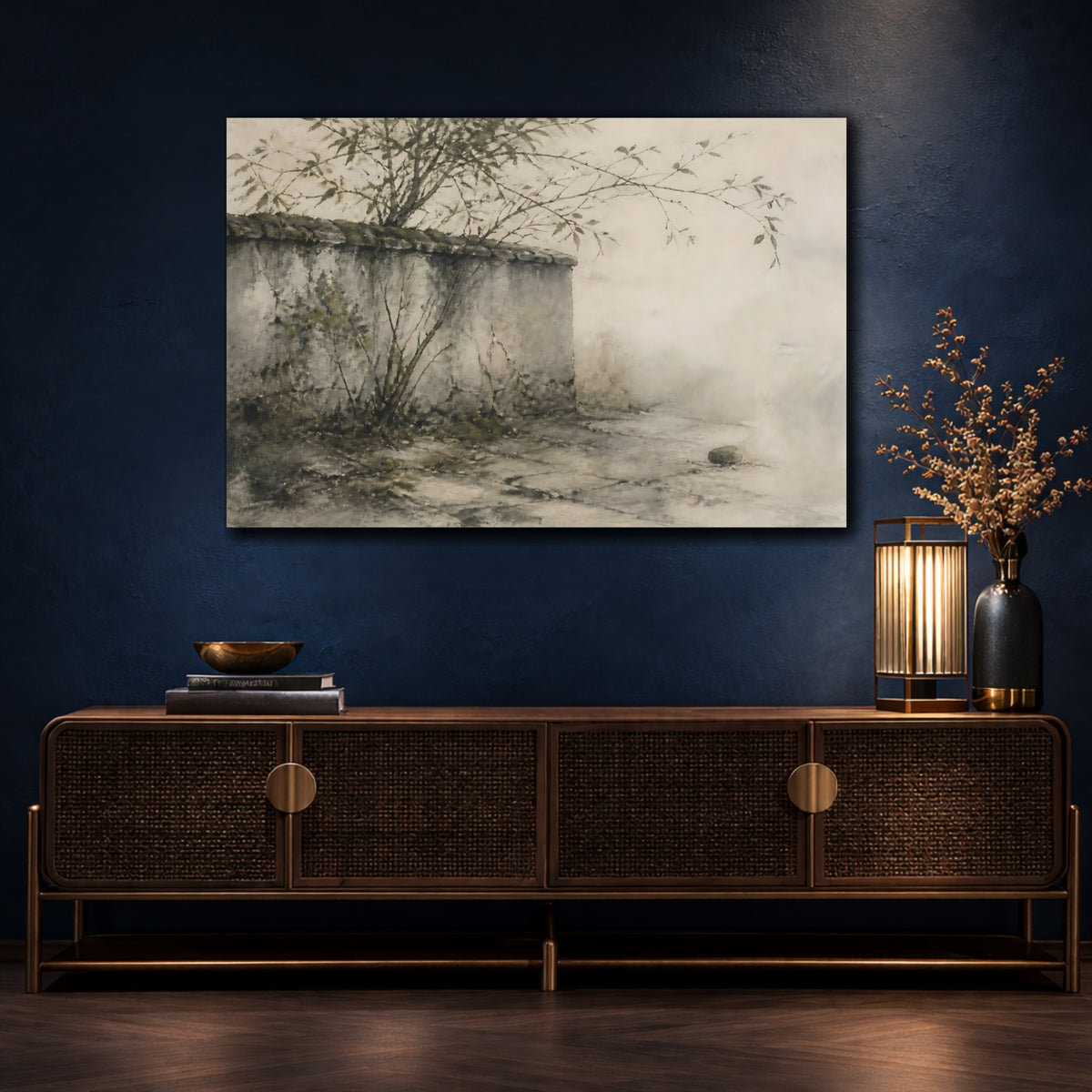 Mockup 4. Mossy Stone Wall shown as canvas print