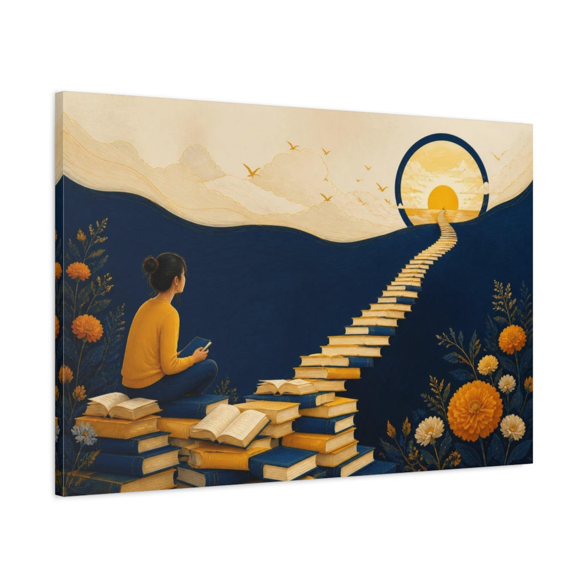 Main Mockup. Motivation Book Staircase shown as canvas print