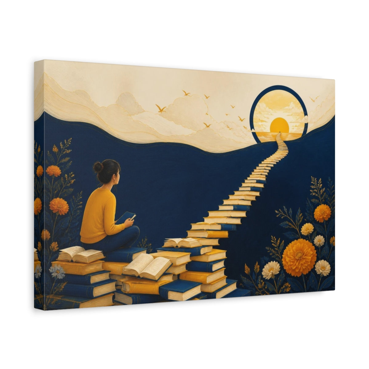 Side Mockup 4. Motivation Book Staircase shown as canvas print