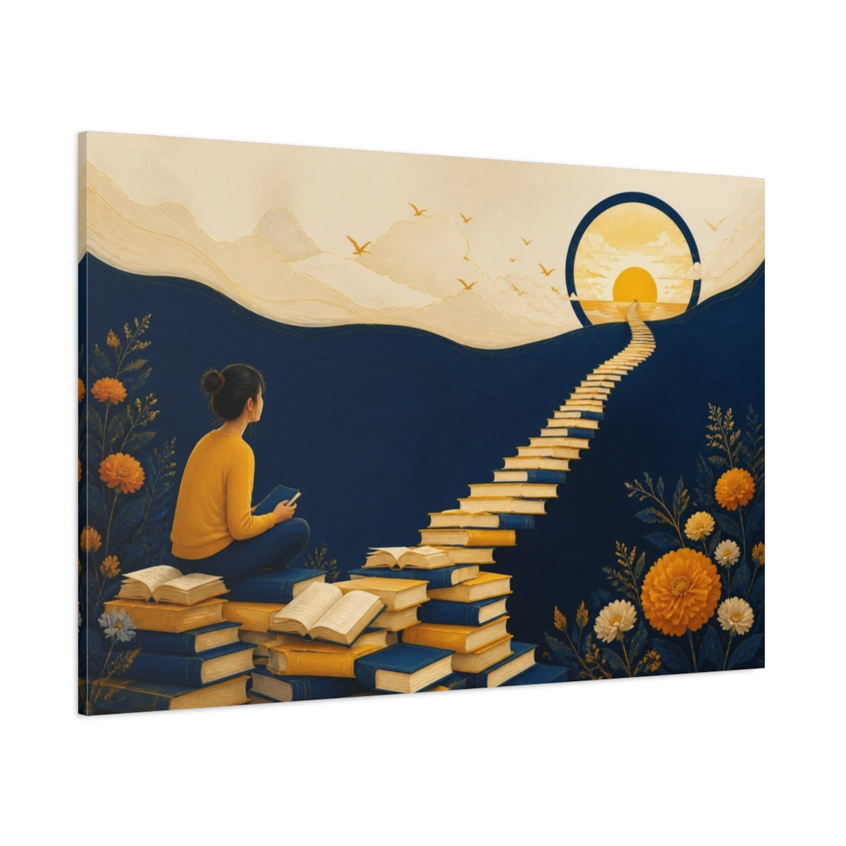 Side Mockup 1. Motivation Book Staircase shown as canvas print
