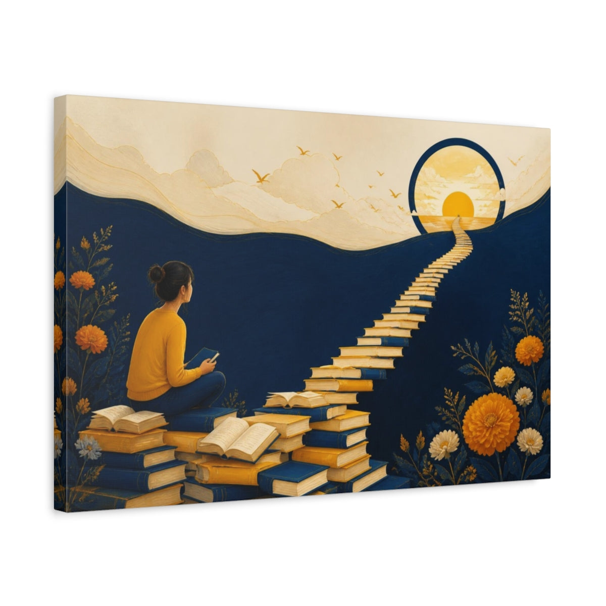 Side Mockup 3. Motivation Book Staircase shown as canvas print