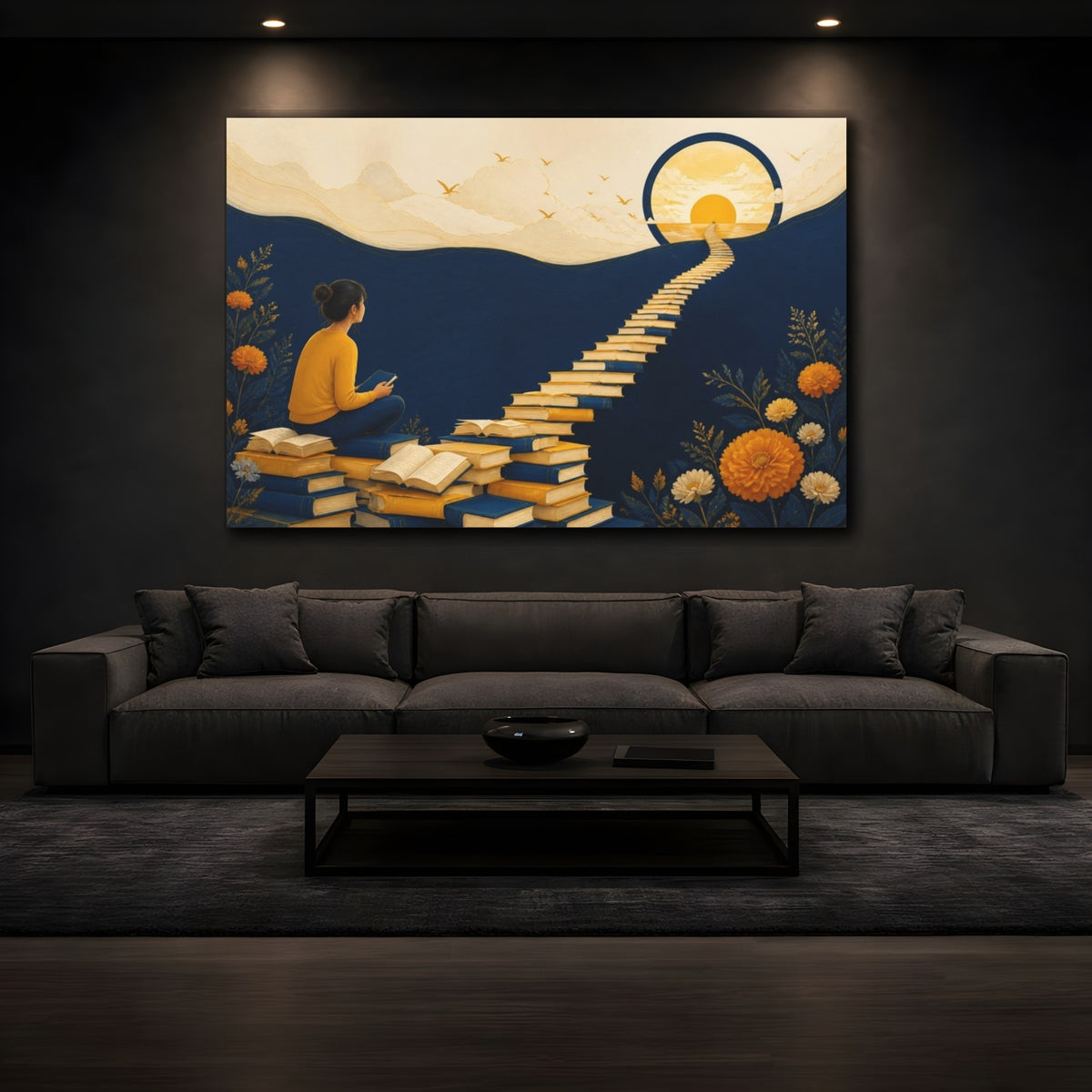 Mockup 3. Motivation Book Staircase shown as canvas print