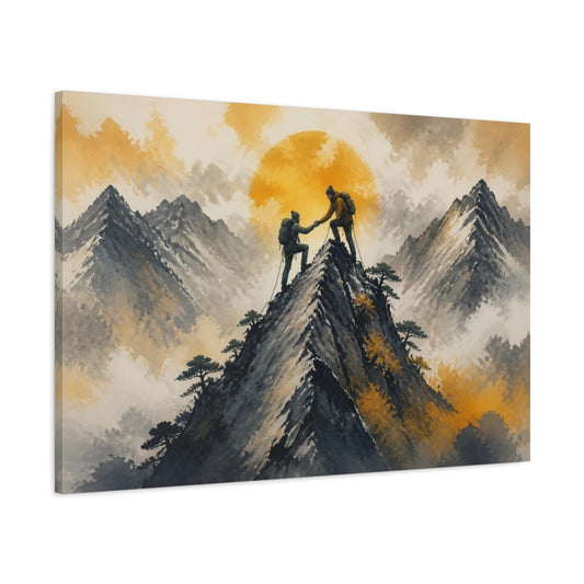 Main Mockup. Motivation Mountain Climbers shown as canvas print