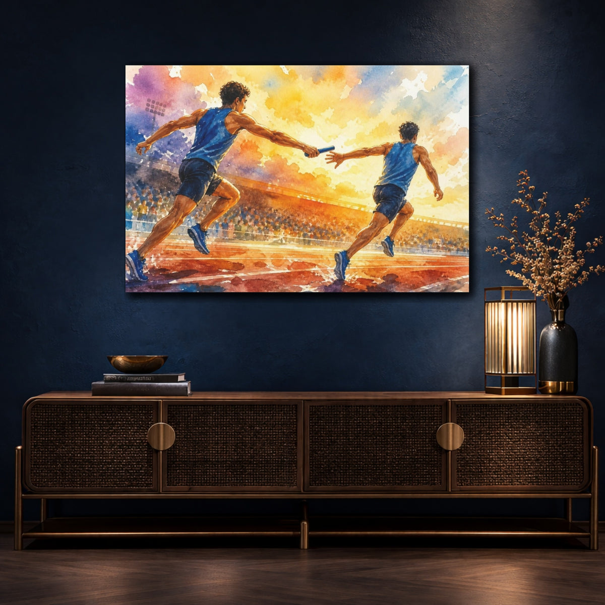 Mockup 4. Motivation Relay Handoff shown as canvas print