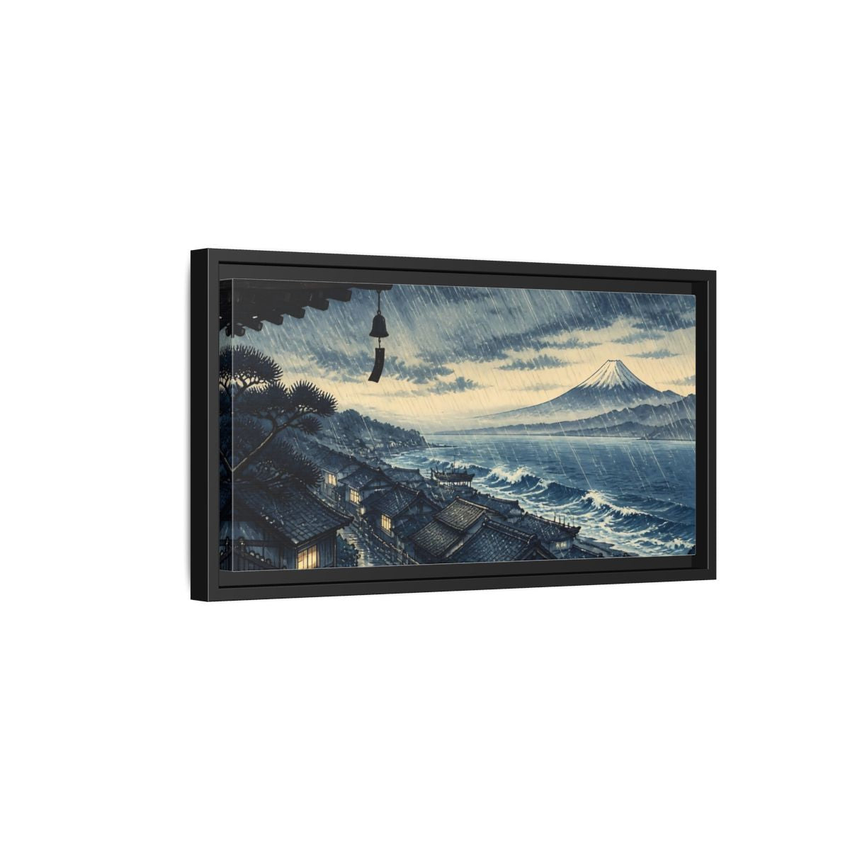 Side Mockup 8. Mount Fuji In Rain shown as framed canvas print