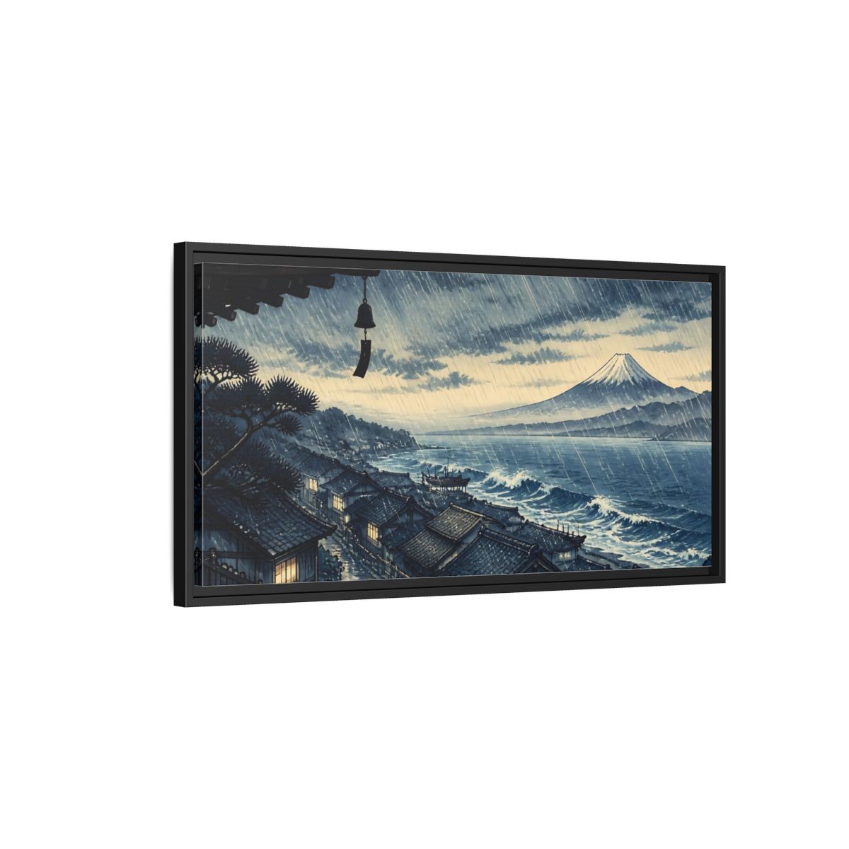 Side Mockup 2. Mount Fuji In Rain shown as framed canvas print