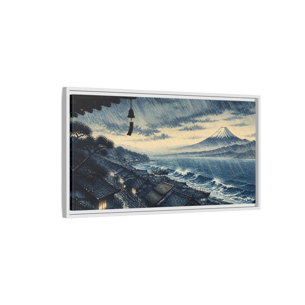 Side Mockup 1. Mount Fuji In Rain shown as framed canvas print