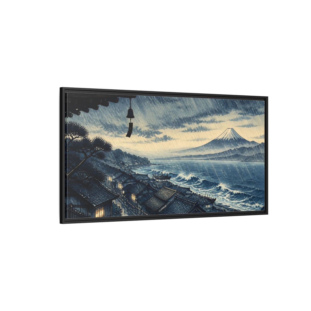 Side Mockup 5. Mount Fuji In Rain shown as framed canvas print
