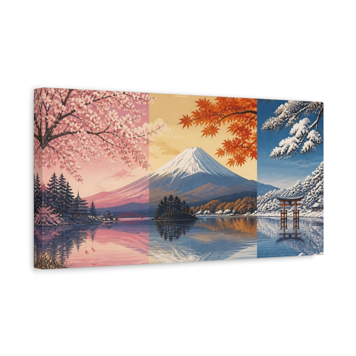 Side Mockup 3. Mount Fuji Seasons shown as canvas print