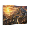 Side Mockup 4. Mountain City Landscape At Dusk shown as canvas print