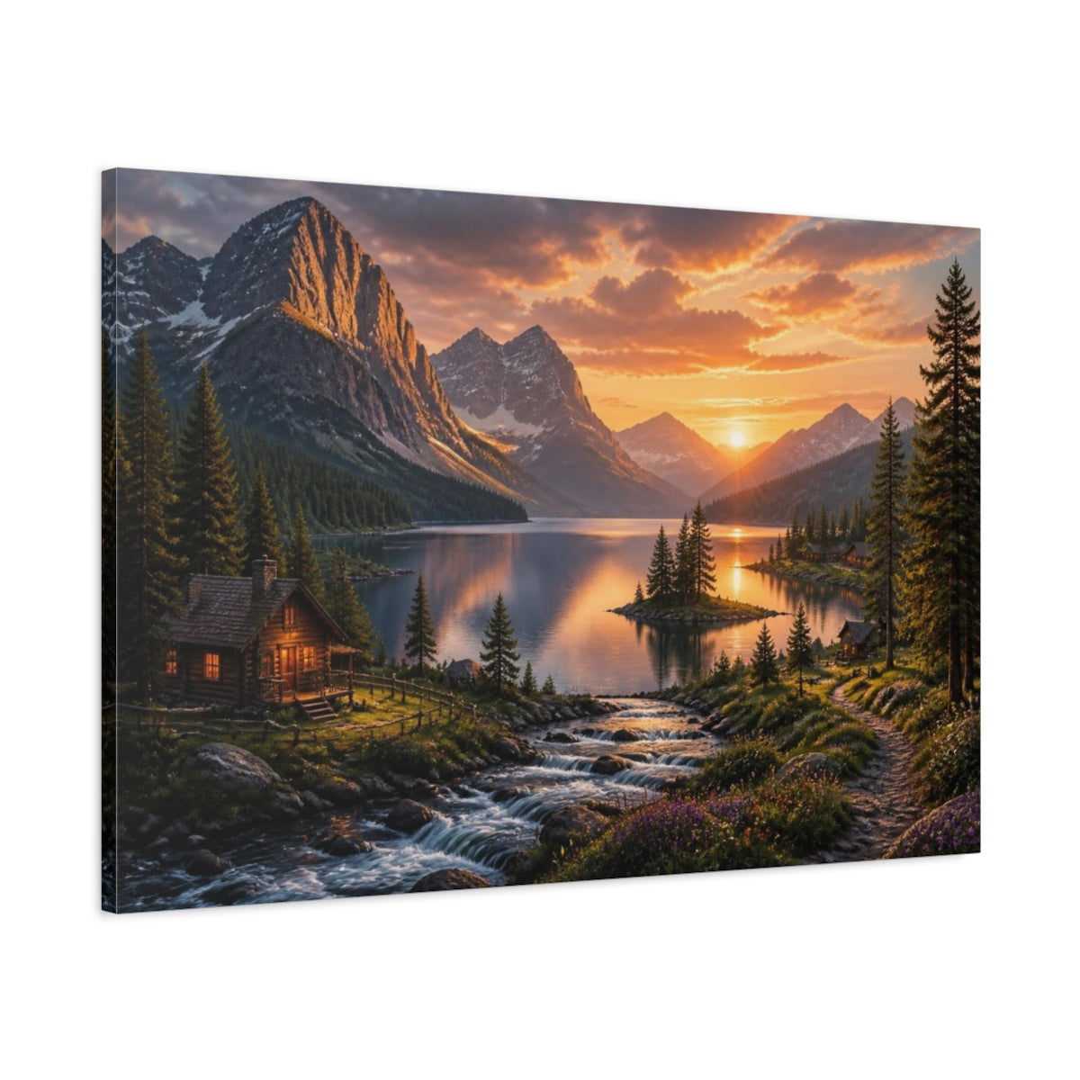 Main Mockup. Mountain Lake Landscape shown as canvas print