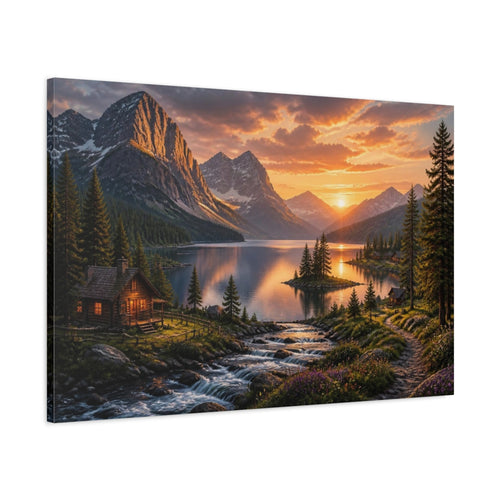 Main Mockup. Mountain Lake Landscape shown as canvas print
